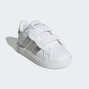 Size 9 Toddler Adidas Kids White Sneakers with Silver Stripes